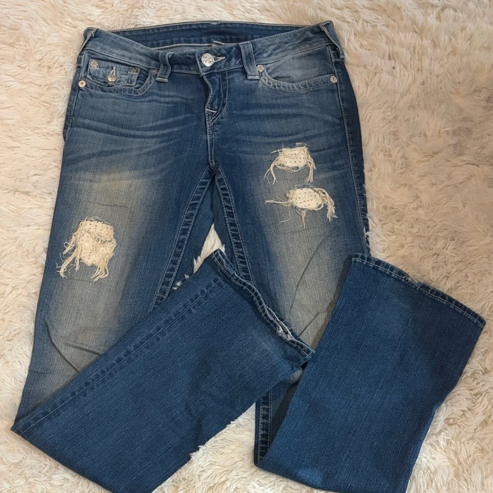 True Religion Bootcut Distressed with Rhinestones - Picture 1 of 6